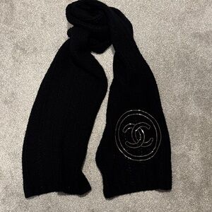 CHANEL 100% Cashmere Scarf with Silver Logo